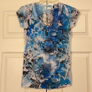 Blue Whimsical Pattered Top